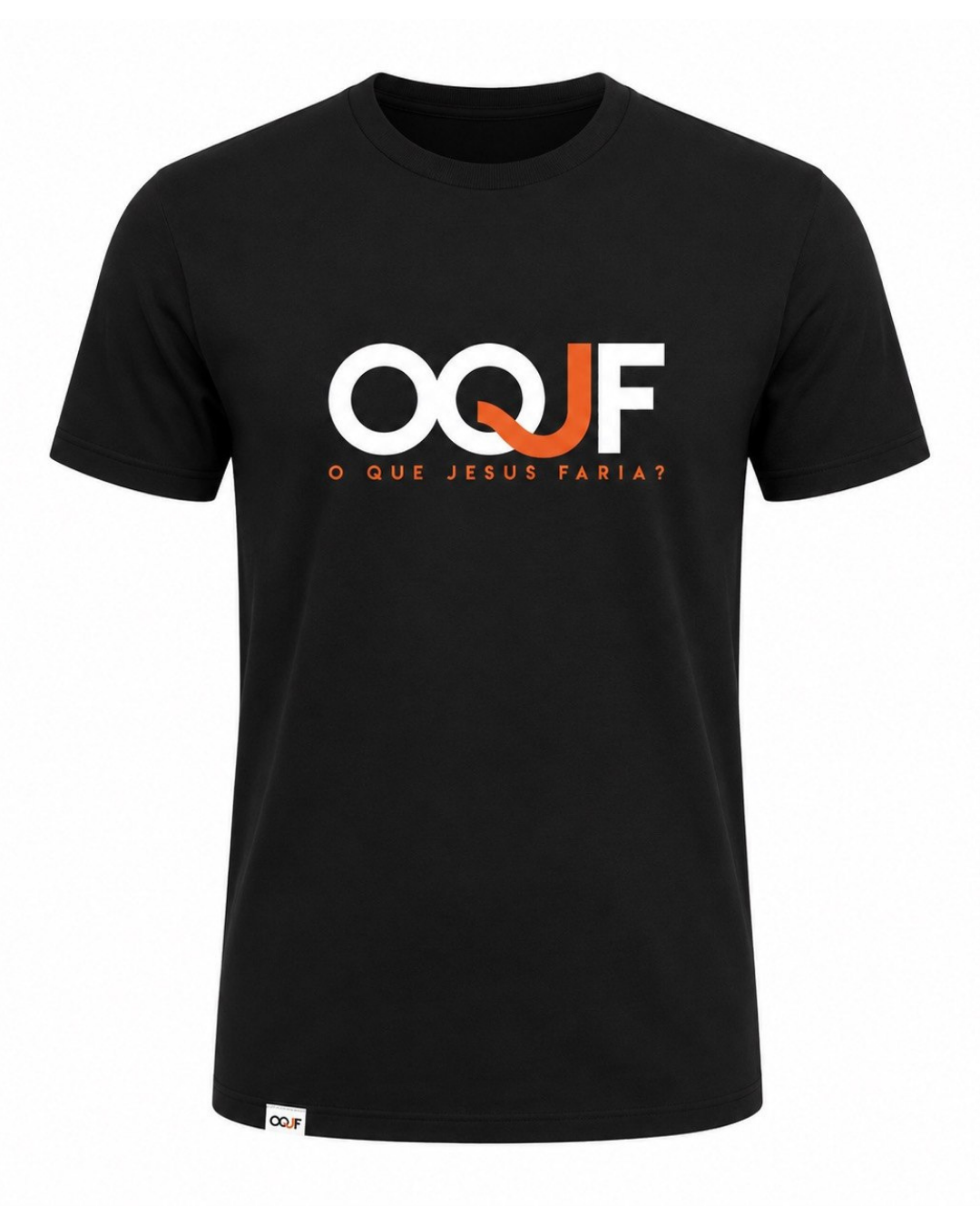 T-Shirt "OQJF" Preta com Laranja – Unissex