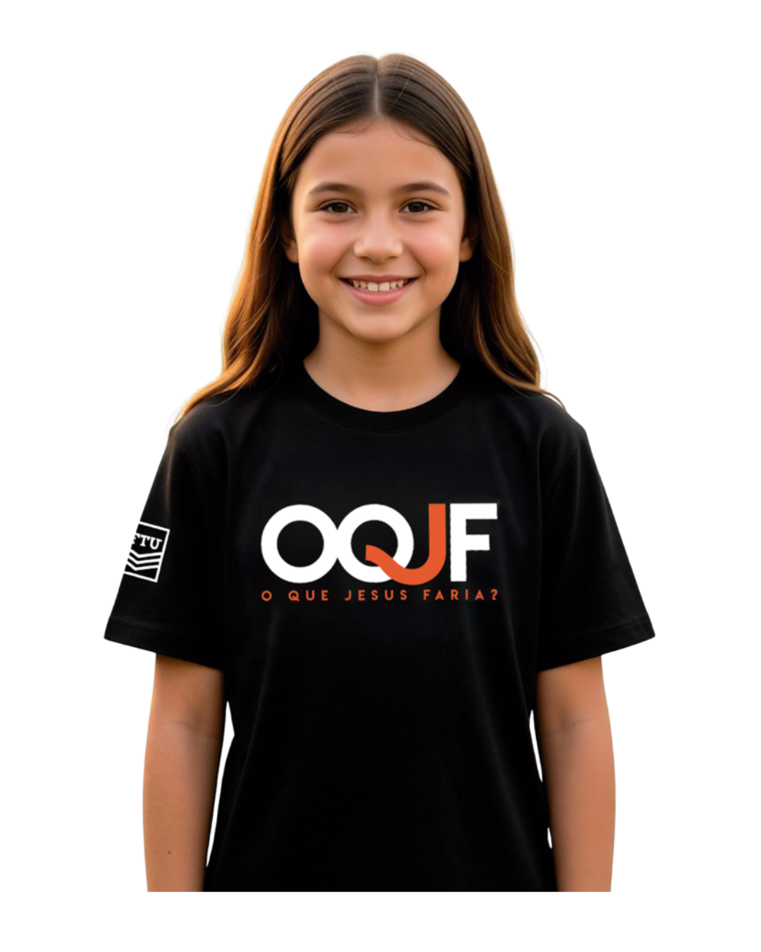 T-Shirt "OQJF" Preta com Laranja Collab FTU – Juvenil